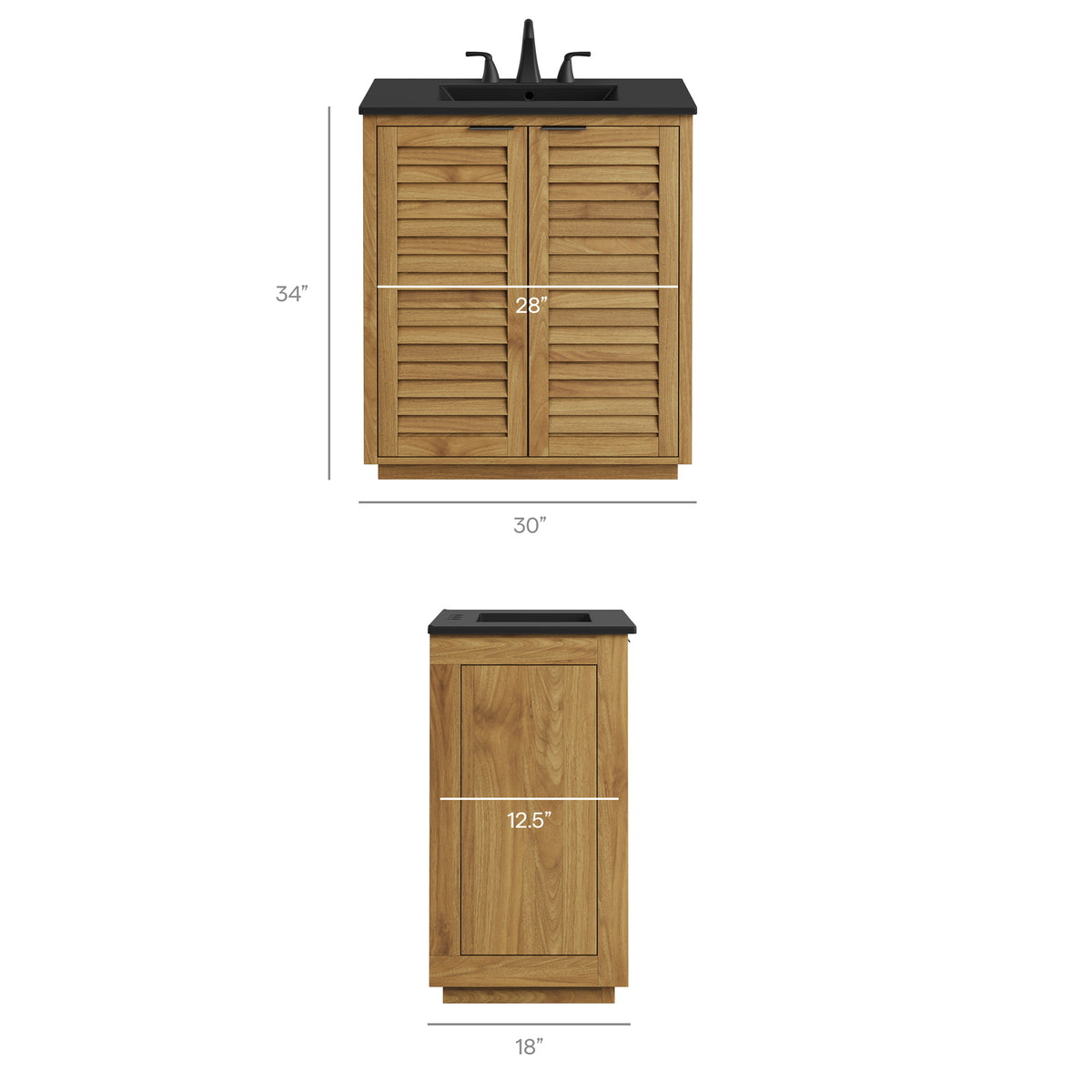 Tavira 30 Inch Shutter-Style Bathroom Vanity - Natural Black