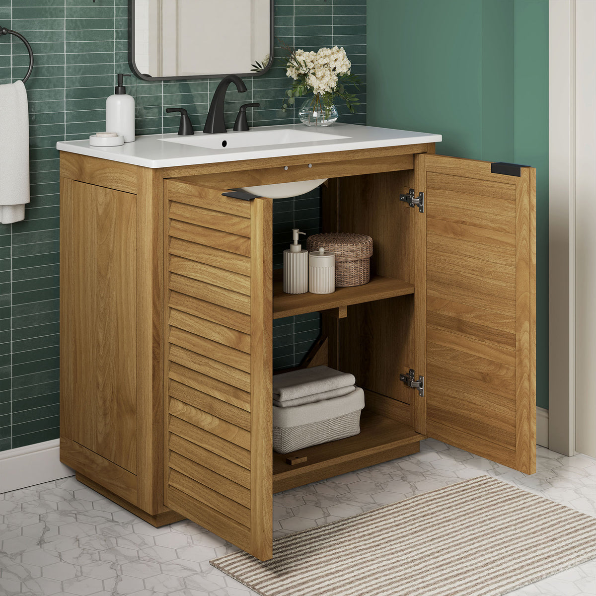 Tavira 36 Inch Shutter-Style Bathroom Vanity - Natural White
