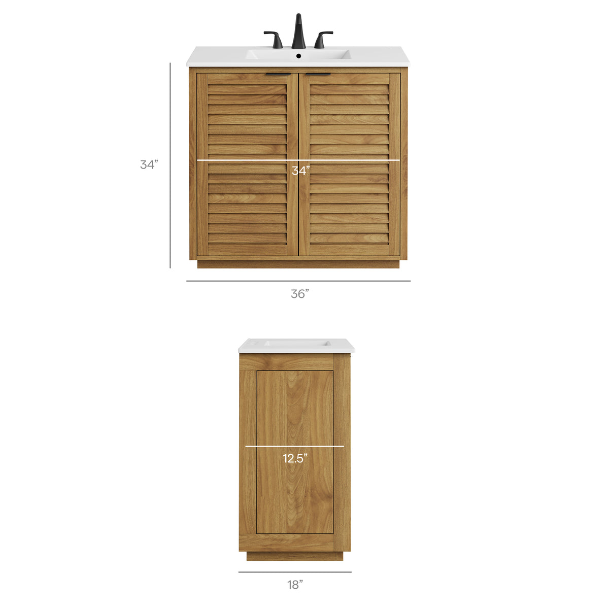 Tavira 36 Inch Shutter-Style Bathroom Vanity - Natural White
