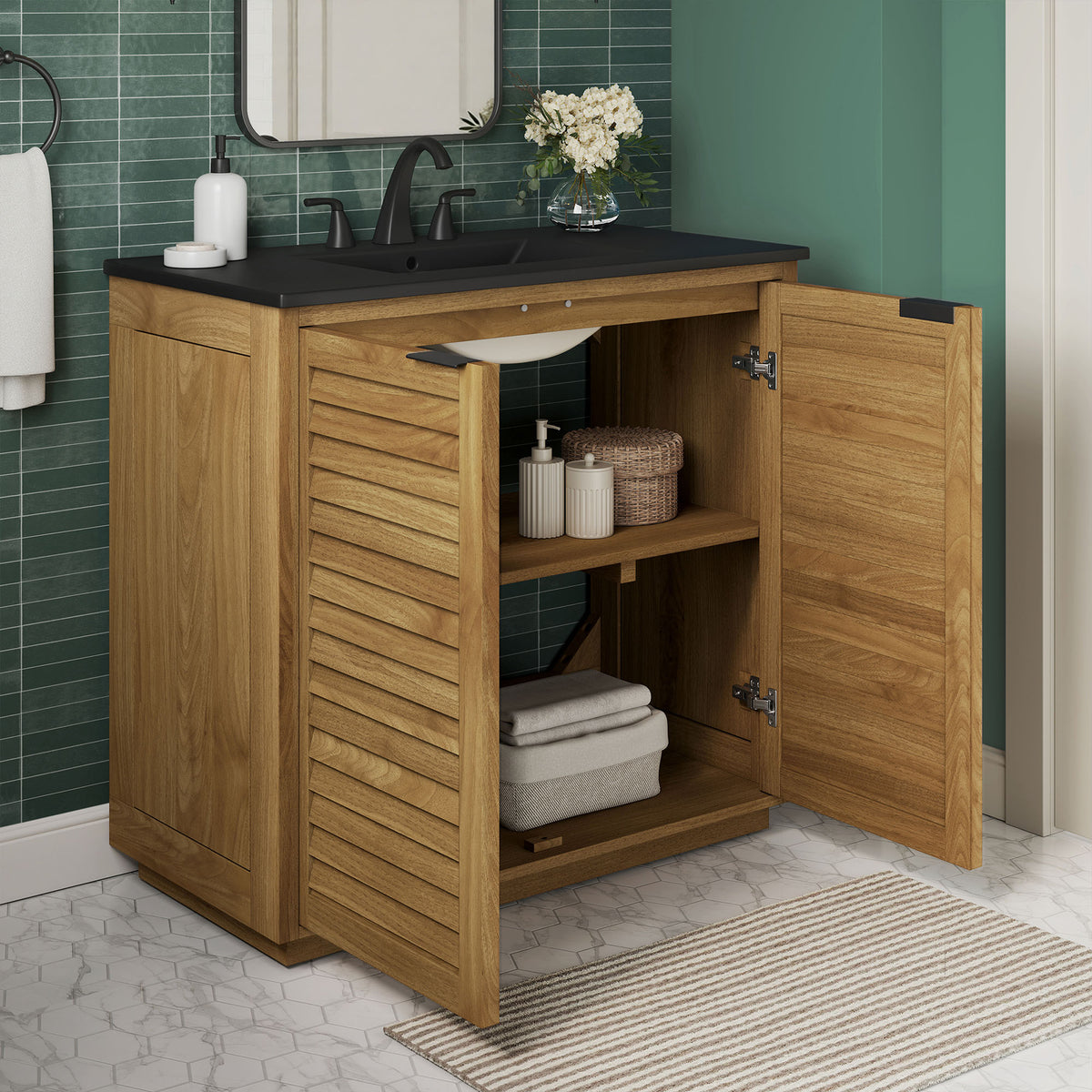 Tavira 36 Inch Shutter-Style Bathroom Vanity - Natural Black