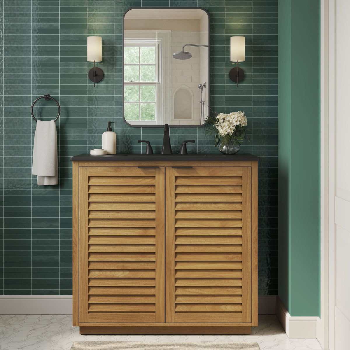 Tavira 36 Inch Shutter-Style Bathroom Vanity - Natural Black