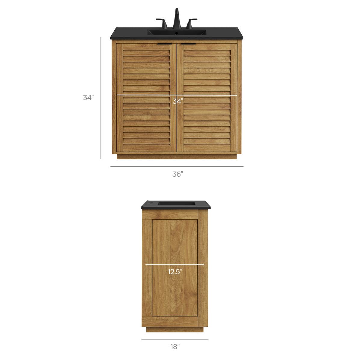 Tavira 36 Inch Shutter-Style Bathroom Vanity - Natural Black