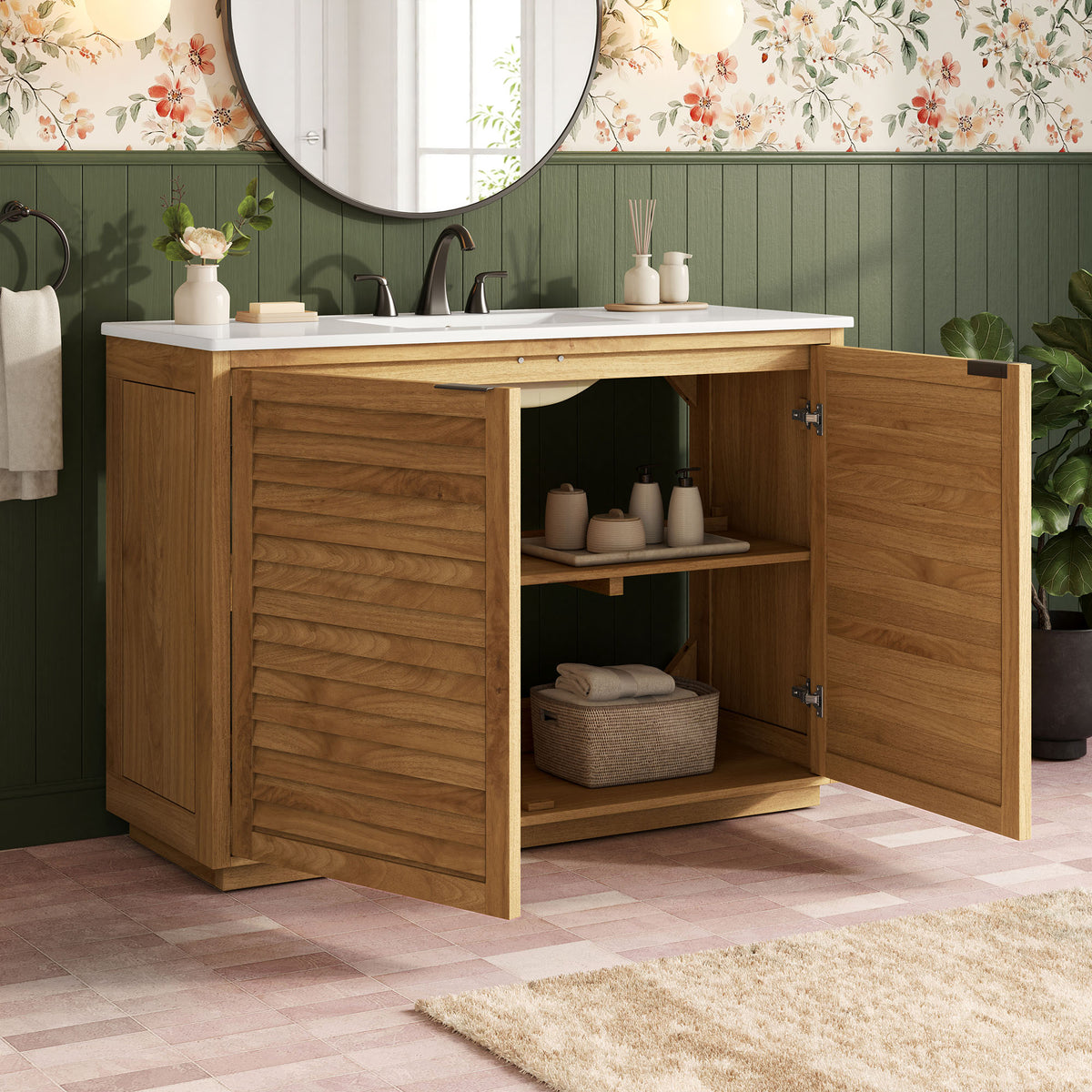 Tavira 48 Inch Shutter-Style Bathroom Vanity - Natural White
