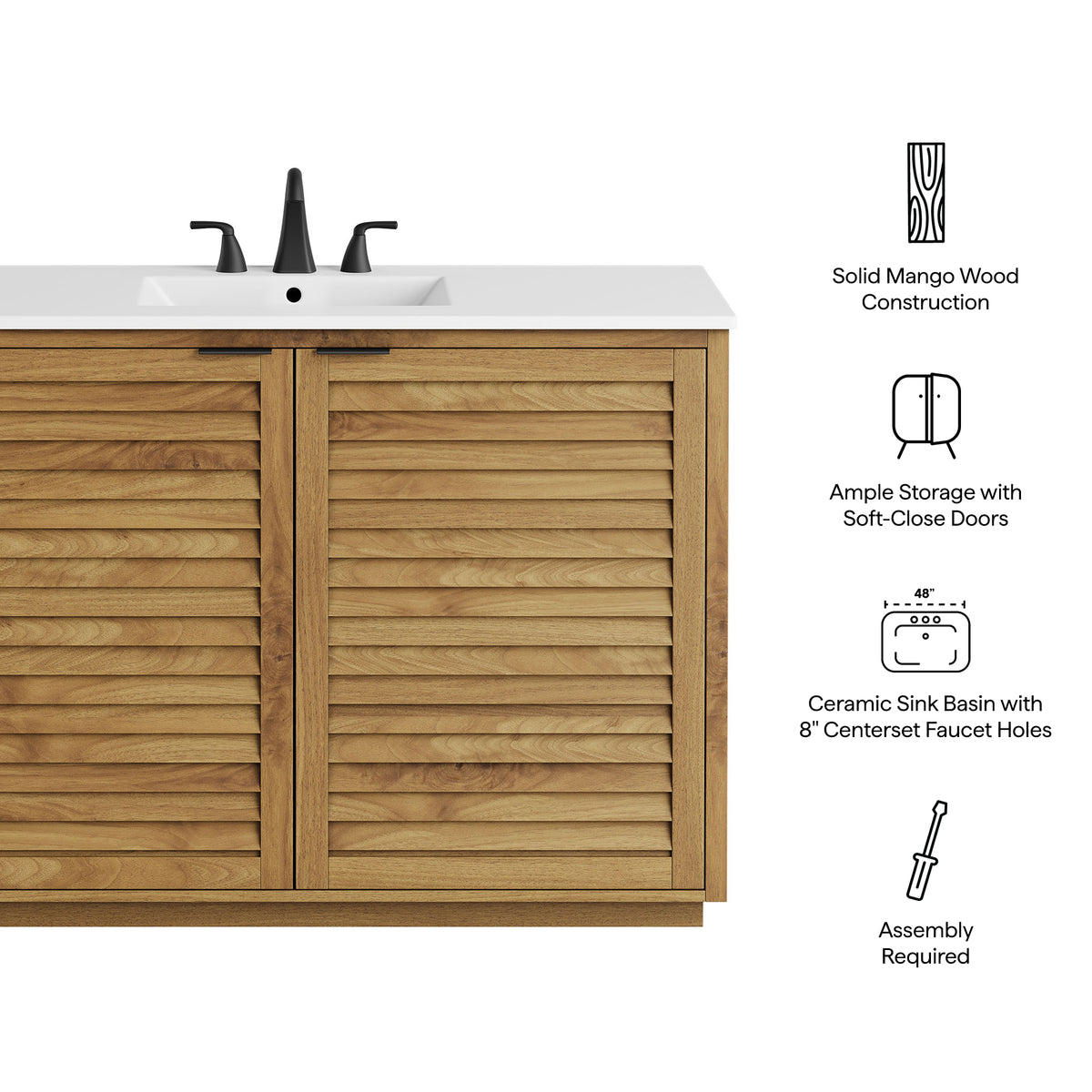 Tavira 48 Inch Shutter-Style Bathroom Vanity - Natural White