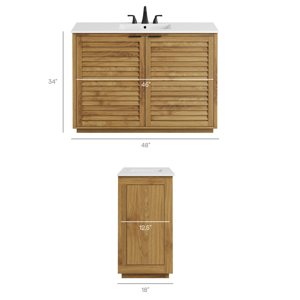Tavira 48 Inch Shutter-Style Bathroom Vanity - Natural White
