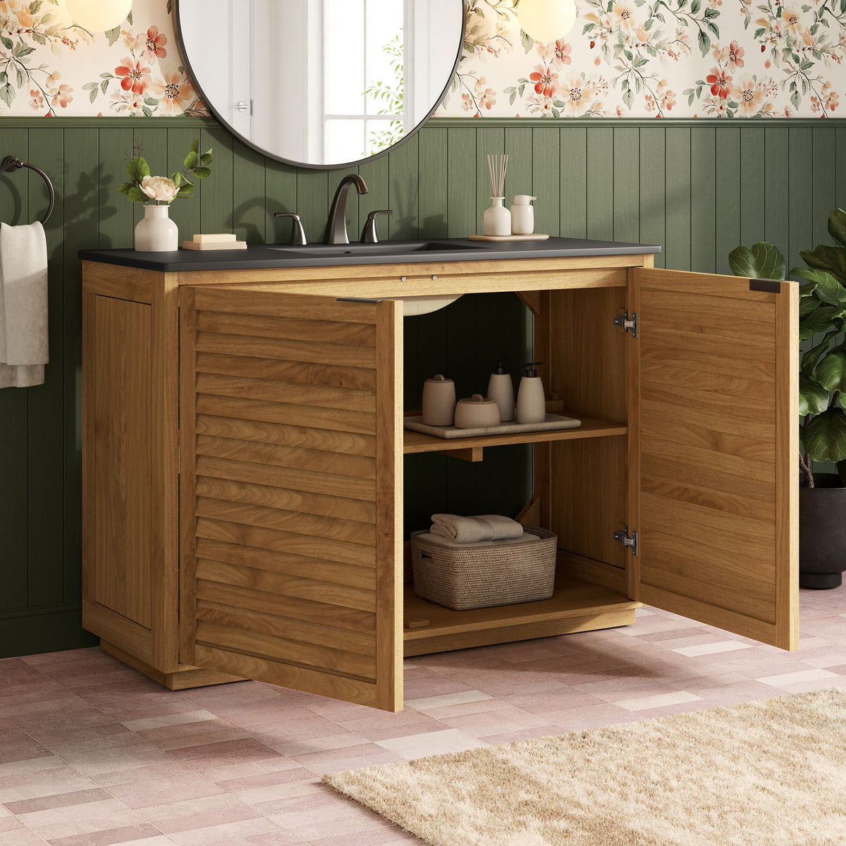 Tavira 48 Inch Shutter-Style Bathroom Vanity - Natural Black