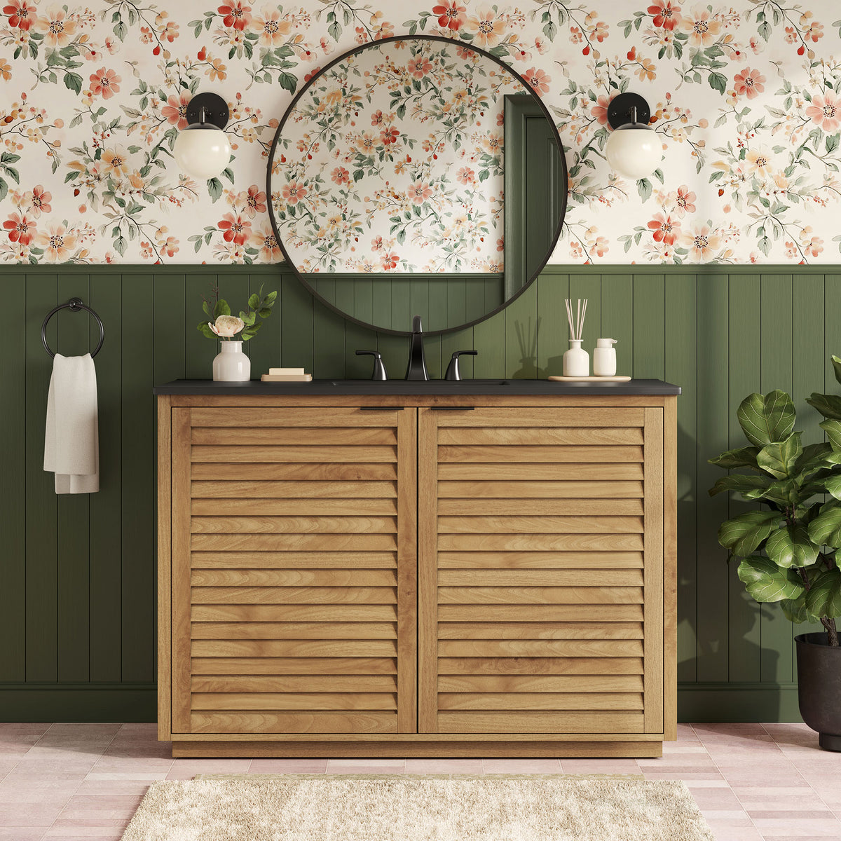 Tavira 48 Inch Shutter-Style Bathroom Vanity - Natural Black