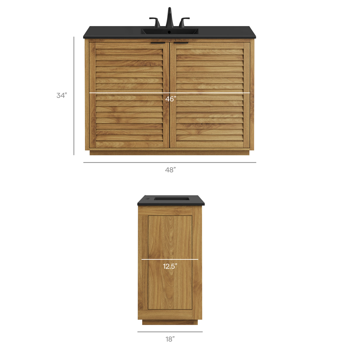 Tavira 48 Inch Shutter-Style Bathroom Vanity - Natural Black