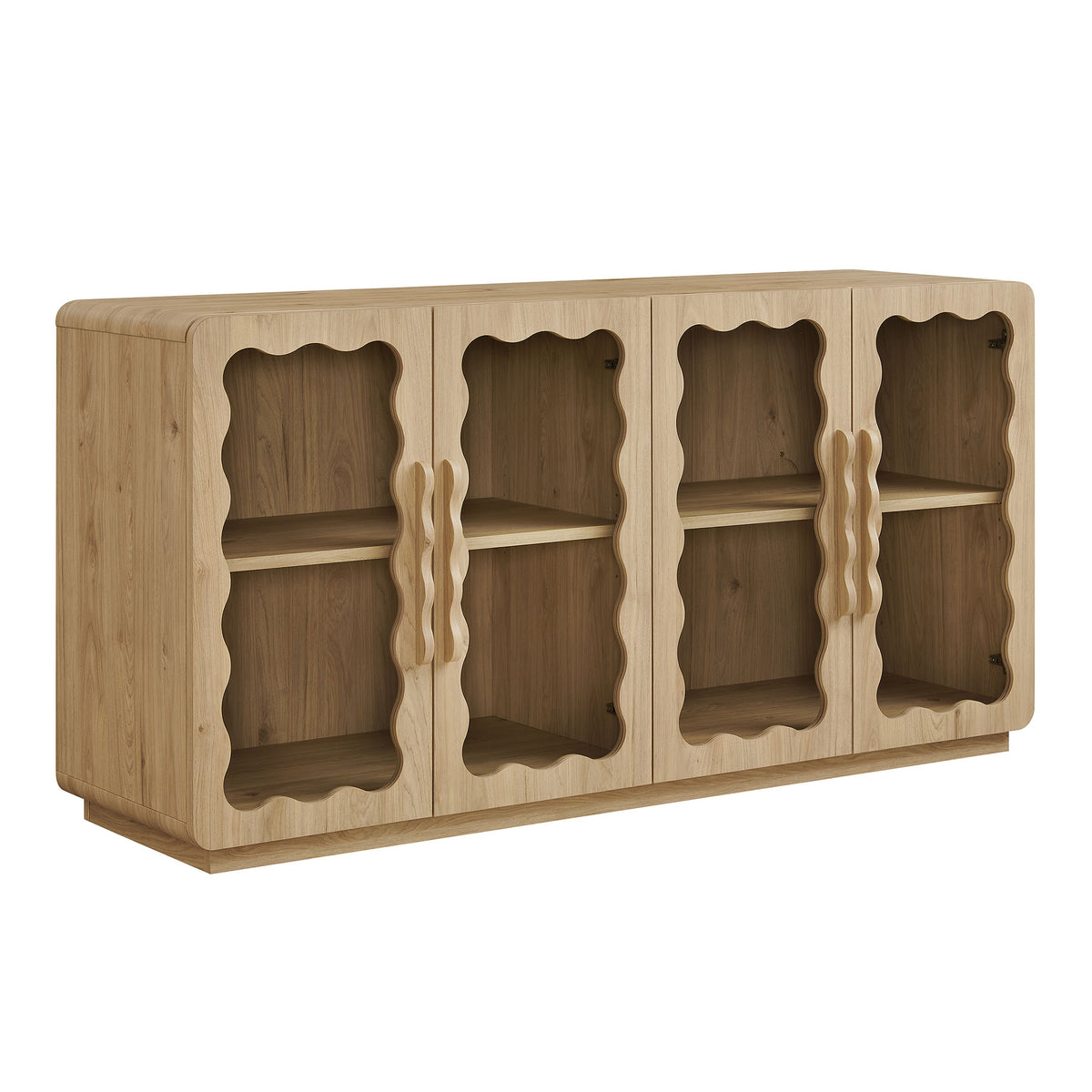 Rory 62 Inch Four-Door Scalloped Glass Sideboard - Light Oak