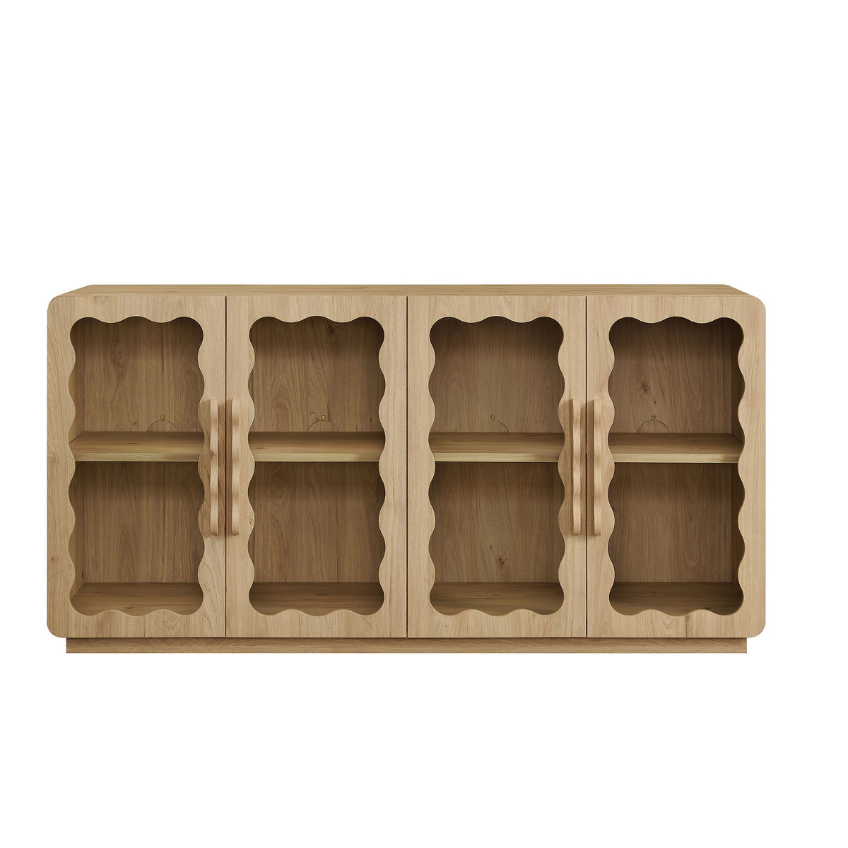 Rory 62 Inch Four-Door Scalloped Glass Sideboard - Light Oak