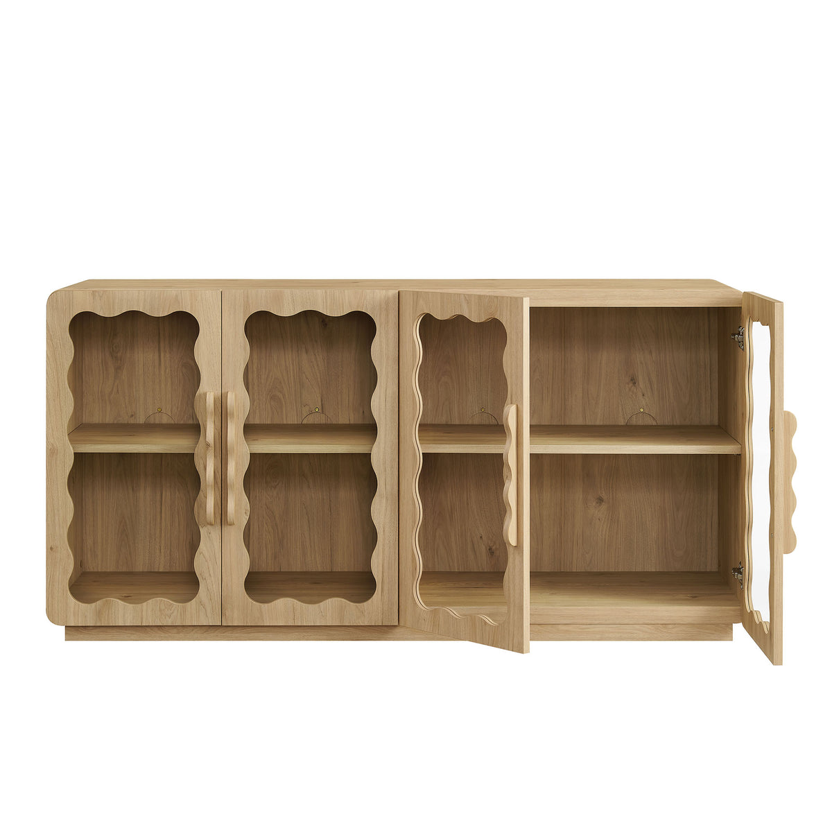 Rory 62 Inch Four-Door Scalloped Glass Sideboard - Light Oak