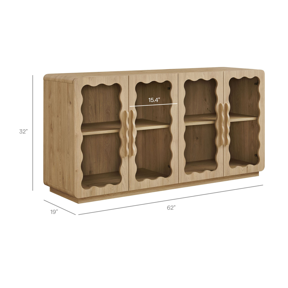 Rory 62 Inch Four-Door Scalloped Glass Sideboard - Light Oak