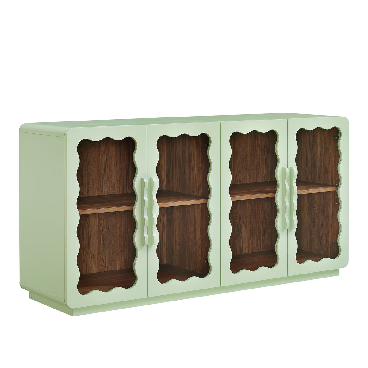 Rory 62 Inch Four-Door Scalloped Glass Sideboard - Sage Walnut