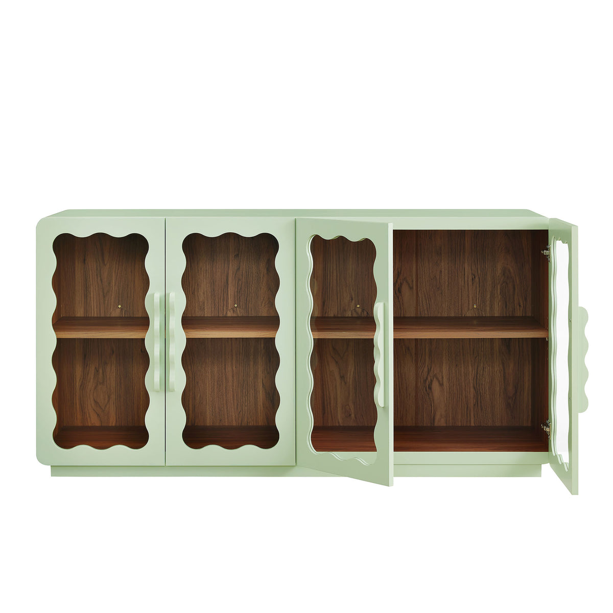 Rory 62 Inch Four-Door Scalloped Glass Sideboard - Sage Walnut