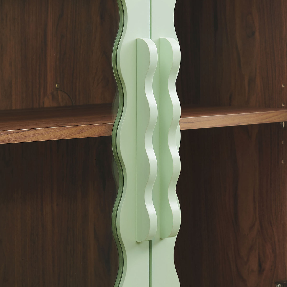 Rory 62 Inch Four-Door Scalloped Glass Sideboard - Sage Walnut