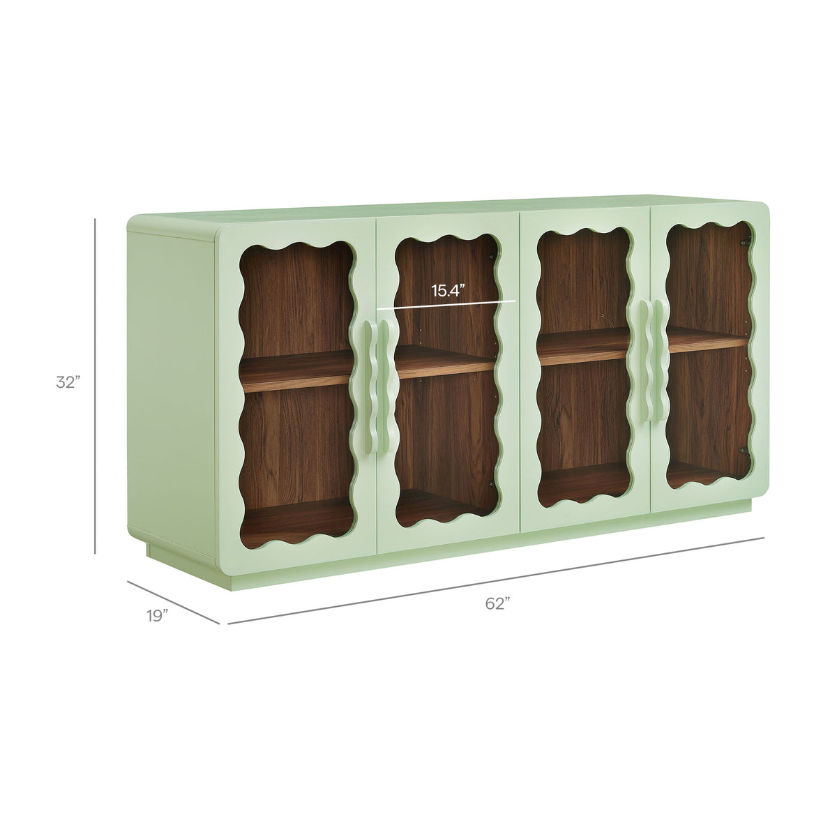Rory 62 Inch Four-Door Scalloped Glass Sideboard - Sage Walnut