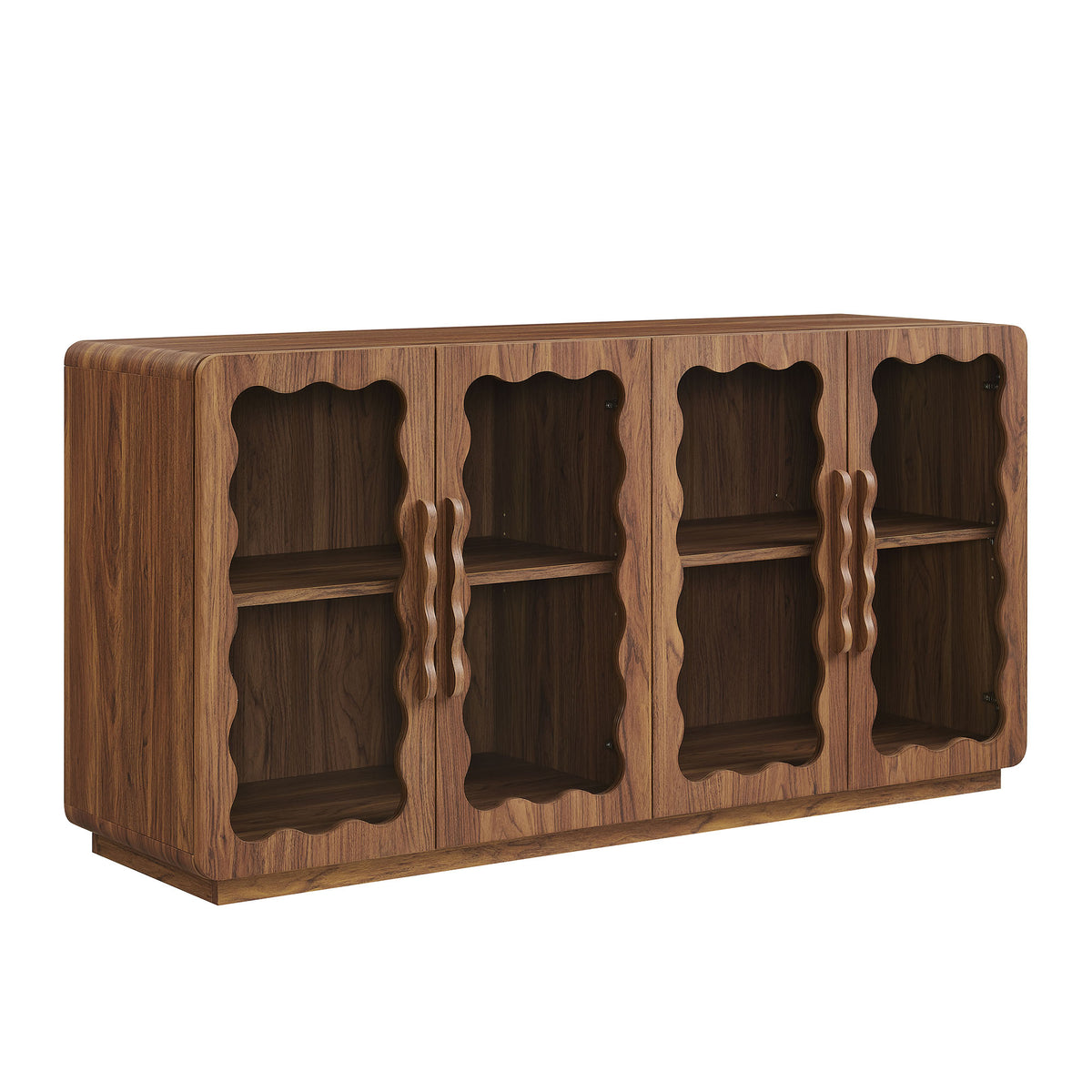 Rory 62 Inch Four-Door Scalloped Glass Sideboard - Walnut