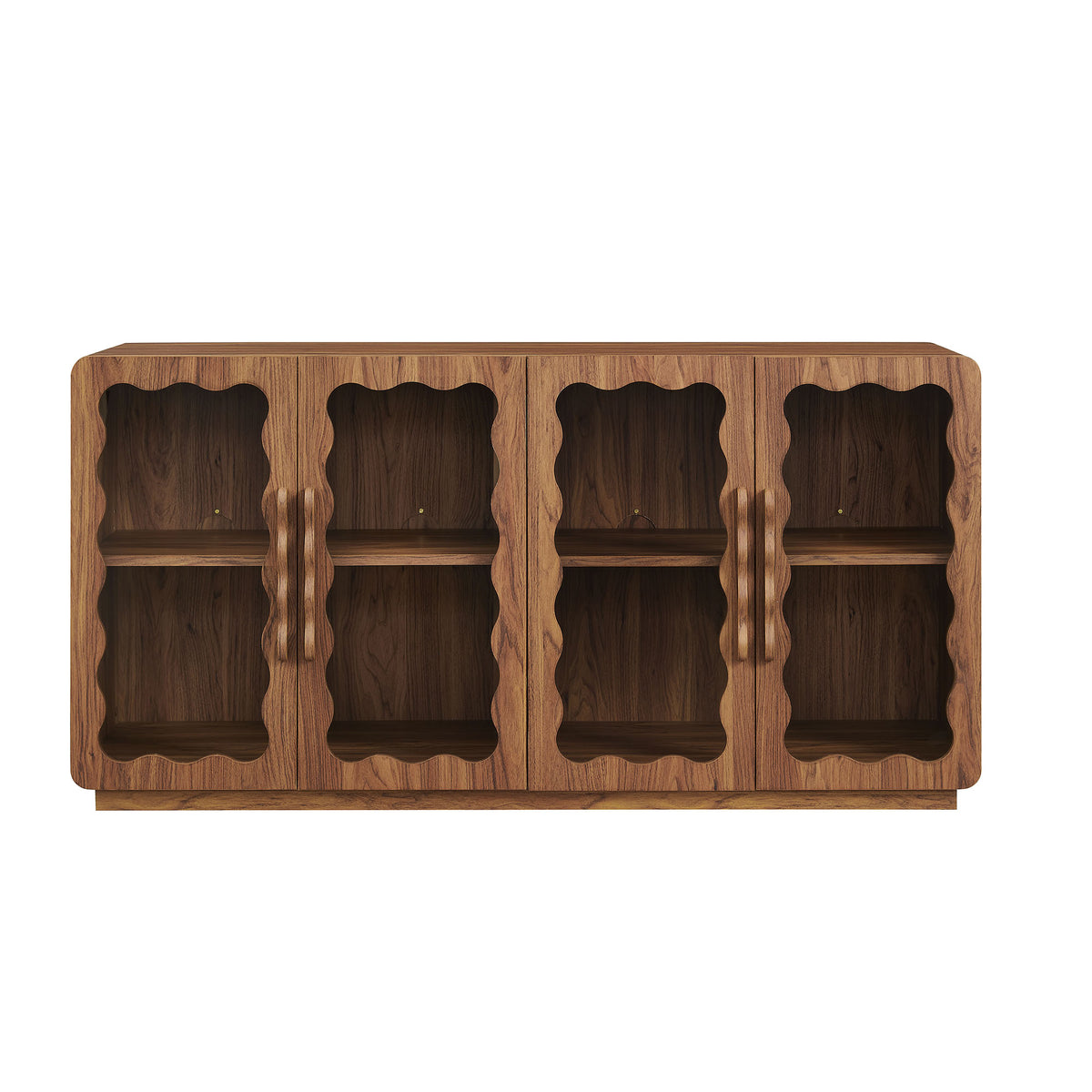 Rory 62 Inch Four-Door Scalloped Glass Sideboard - Walnut
