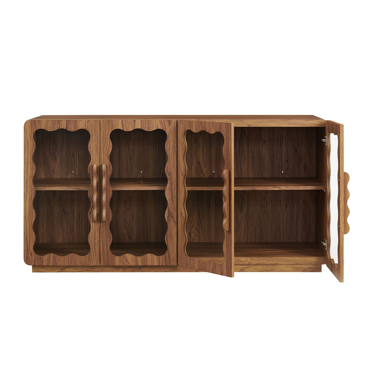 Rory 62 Inch Four-Door Scalloped Glass Sideboard - Walnut