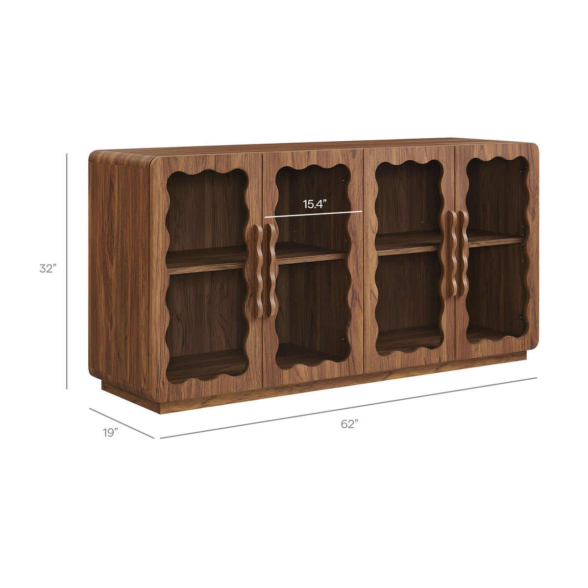 Rory 62 Inch Four-Door Scalloped Glass Sideboard - Walnut