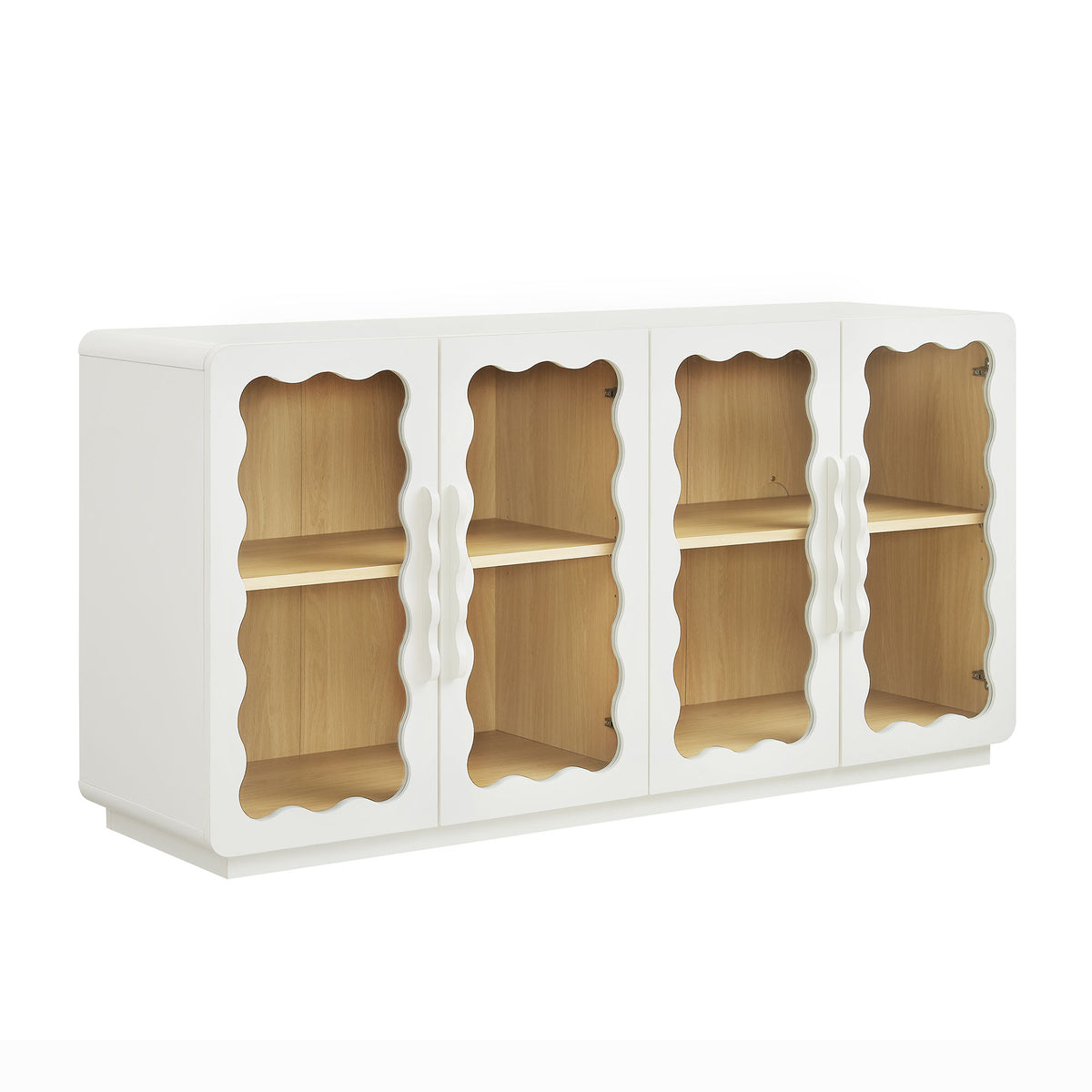 Rory 62 Inch Four-Door Scalloped Glass Sideboard - White Oak
