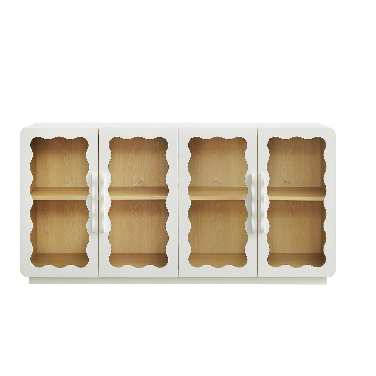 Rory 62 Inch Four-Door Scalloped Glass Sideboard - White Oak