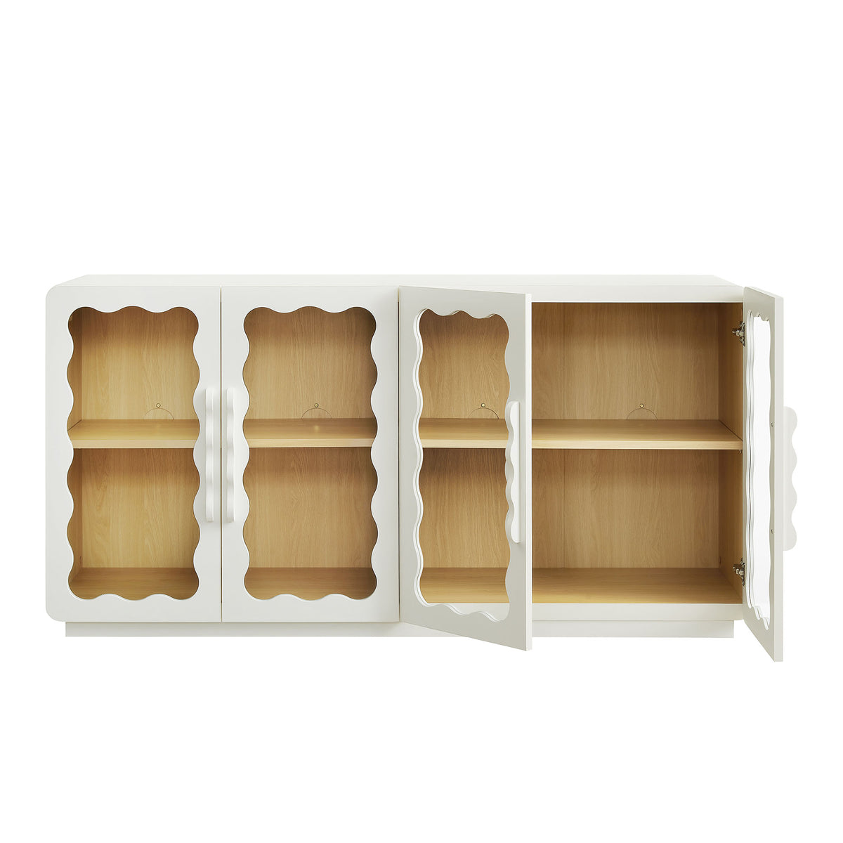 Rory 62 Inch Four-Door Scalloped Glass Sideboard - White Oak