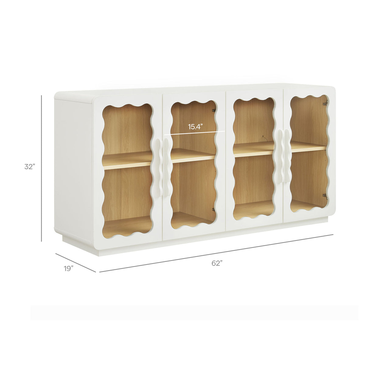 Rory 62 Inch Four-Door Scalloped Glass Sideboard - White Oak