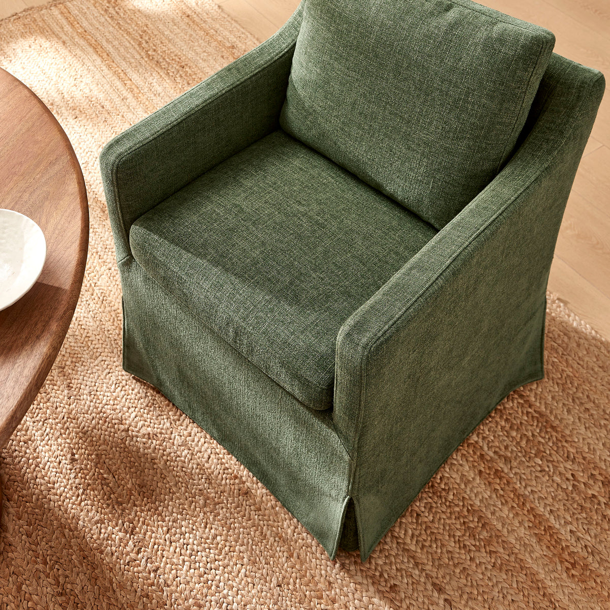 Serene Slipcovered Performance Fabric Dining Armchair - Foliage
