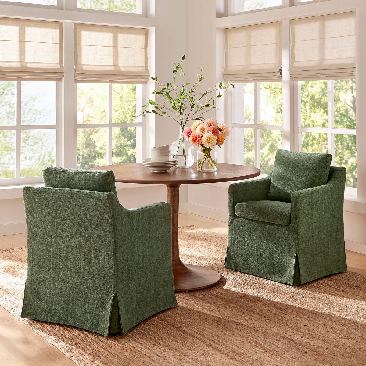 Serene Slipcovered Performance Fabric Dining Armchair - Foliage