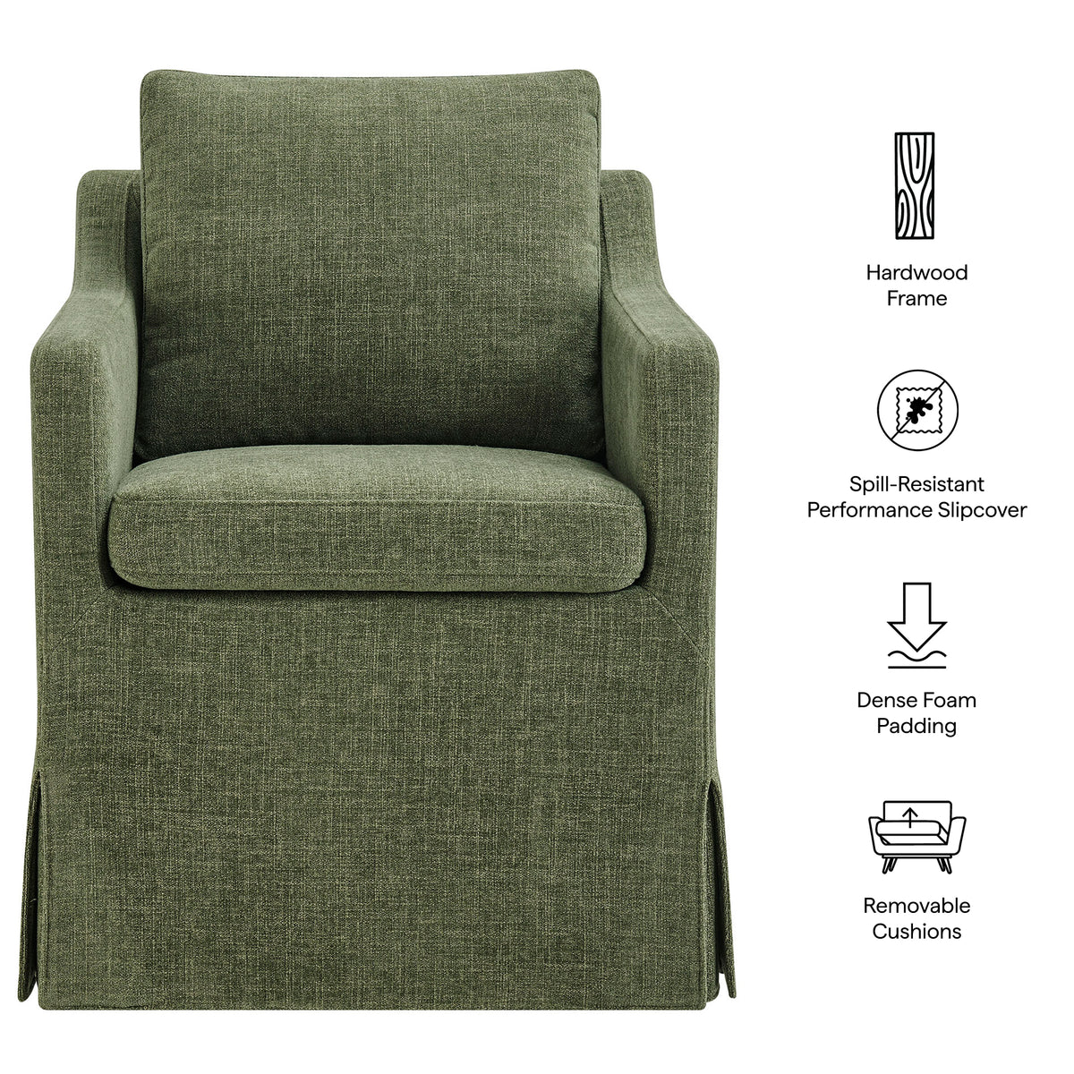 Serene Slipcovered Performance Fabric Dining Armchair - Foliage