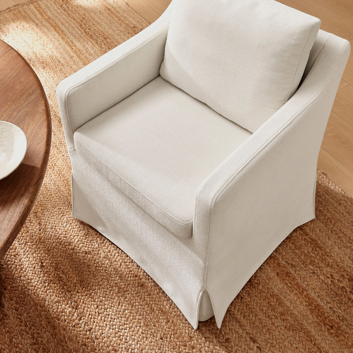 Serene Slipcovered Performance Fabric Dining Armchair - Salt