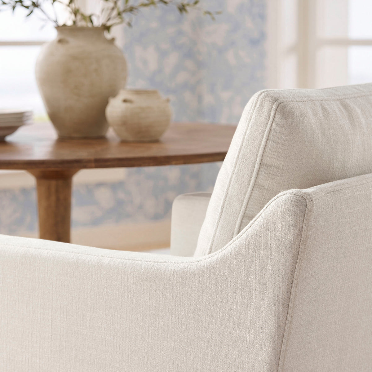 Serene Slipcovered Performance Fabric Dining Armchair - Salt