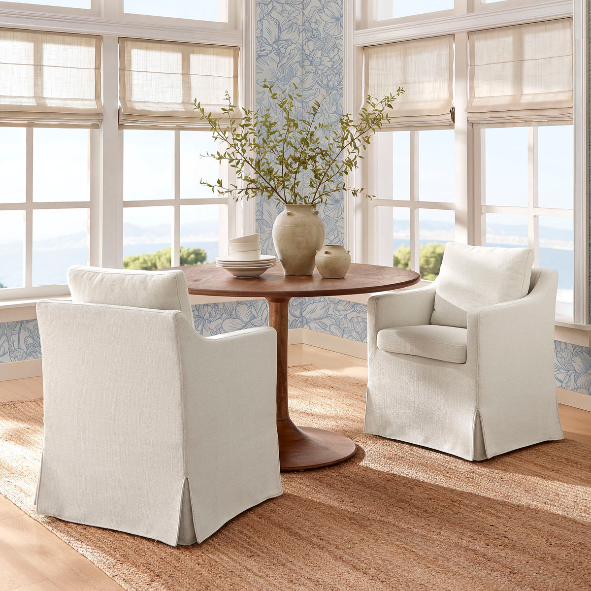 Serene Slipcovered Performance Fabric Dining Armchair - Salt