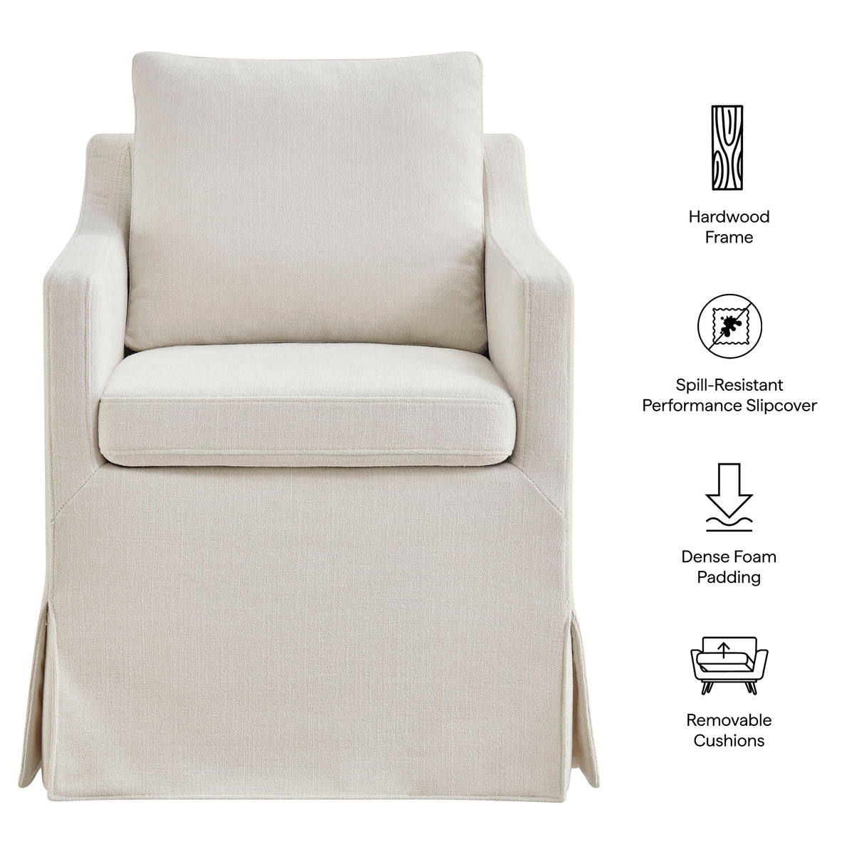 Serene Slipcovered Performance Fabric Dining Armchair - Salt