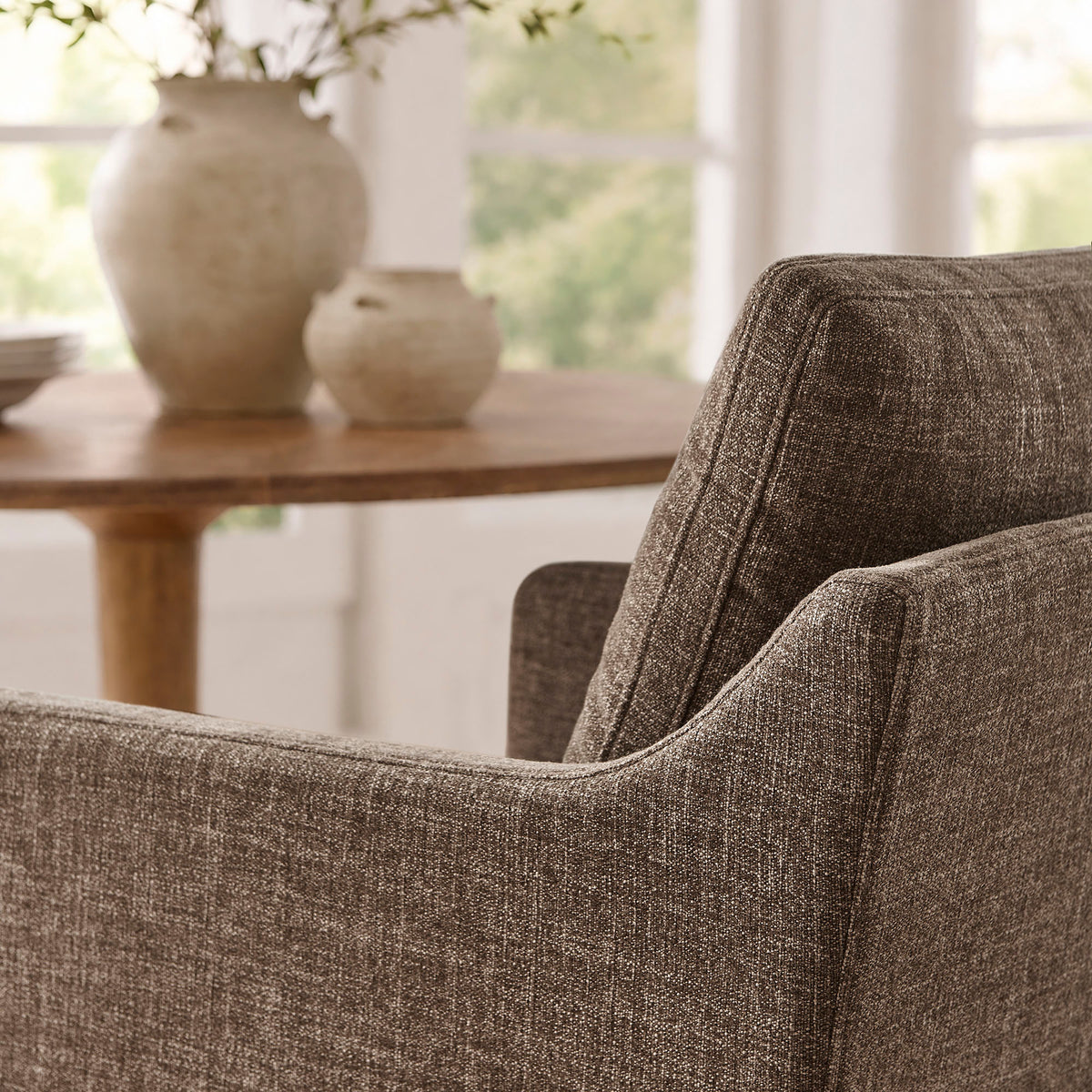 Serene Slipcovered Performance Fabric Dining Armchair - Mocha