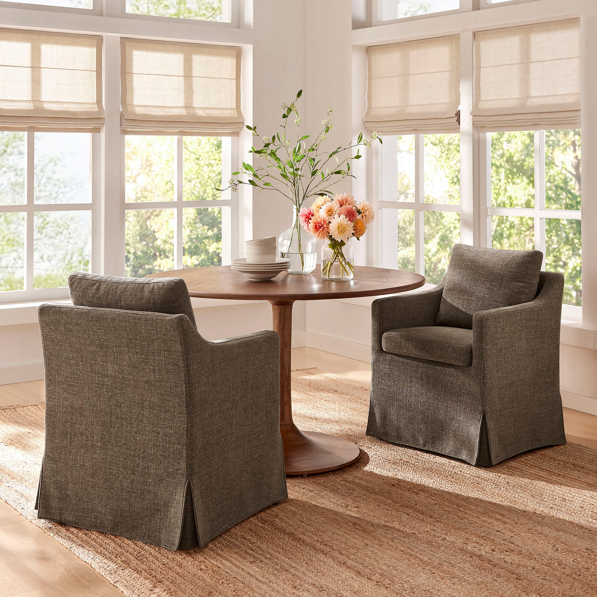 Serene Slipcovered Performance Fabric Dining Armchair - Mocha