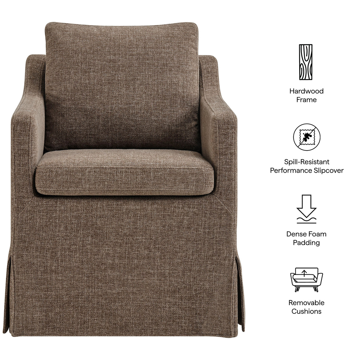 Serene Slipcovered Performance Fabric Dining Armchair - Mocha