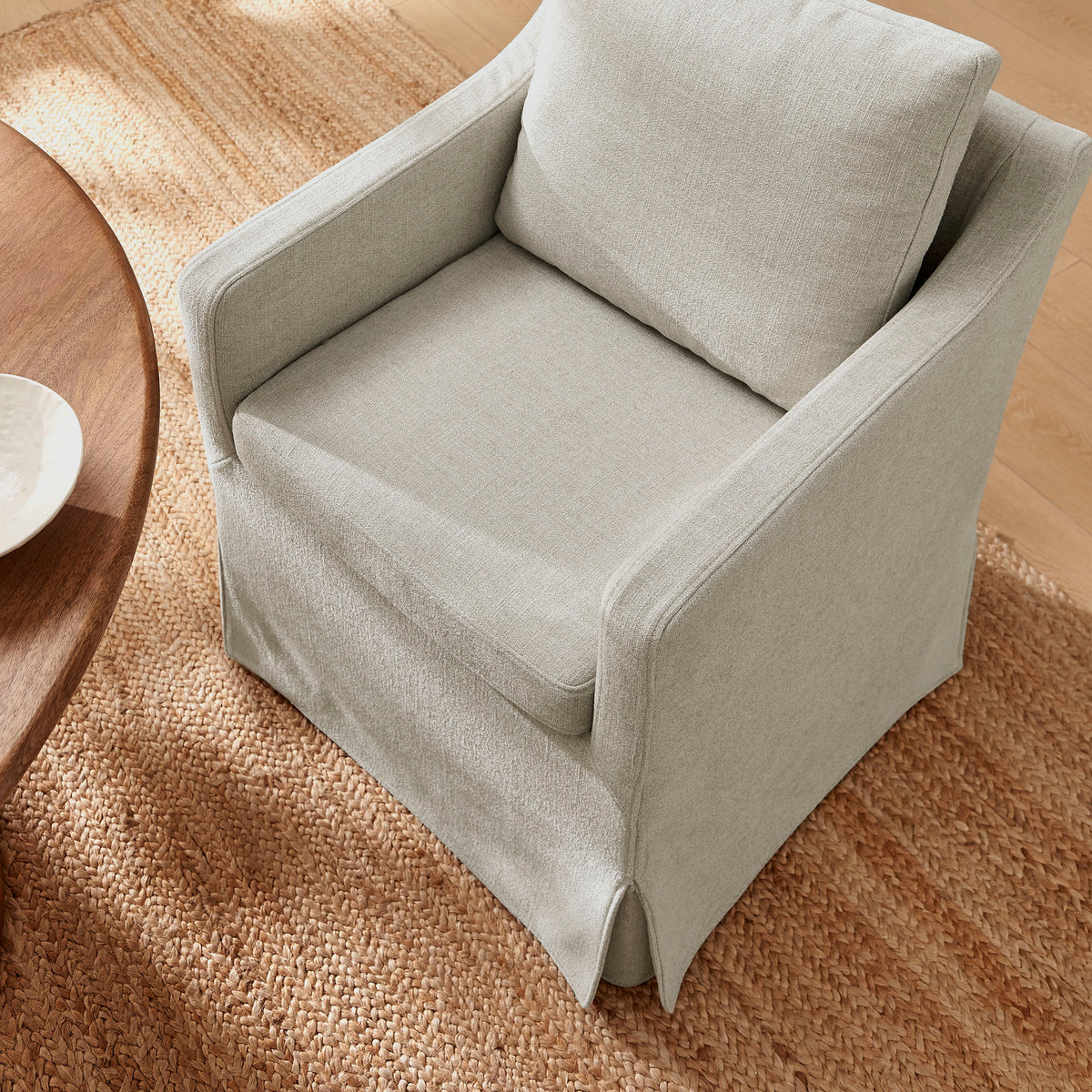 Serene Slipcovered Performance Fabric Dining Armchair - Linen