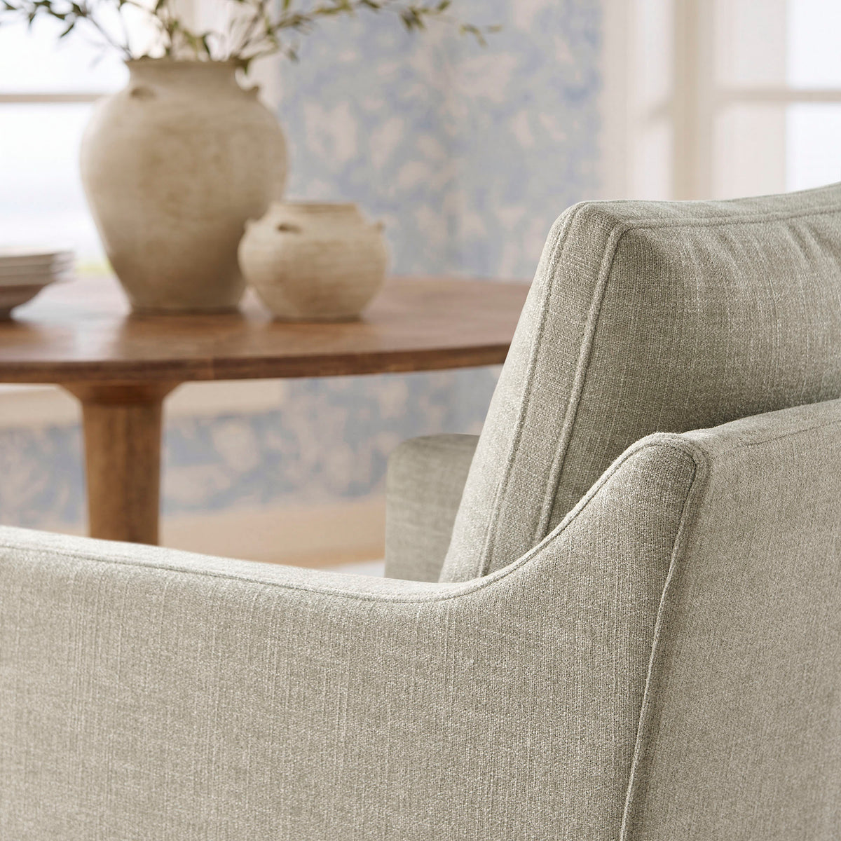 Serene Slipcovered Performance Fabric Dining Armchair - Linen