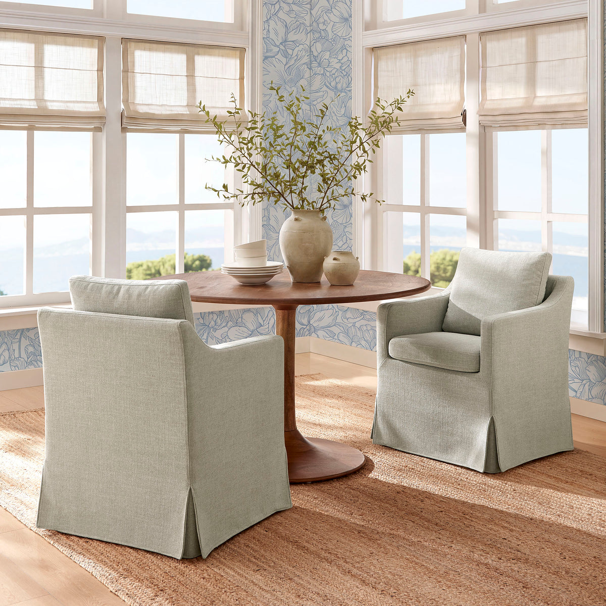 Serene Slipcovered Performance Fabric Dining Armchair - Linen
