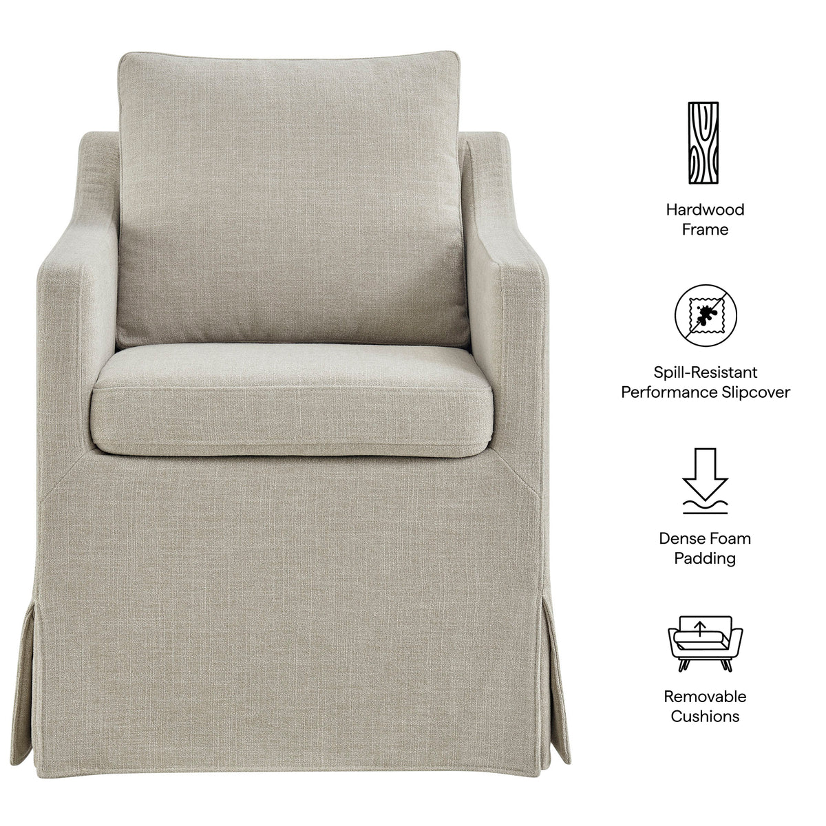 Serene Slipcovered Performance Fabric Dining Armchair - Linen
