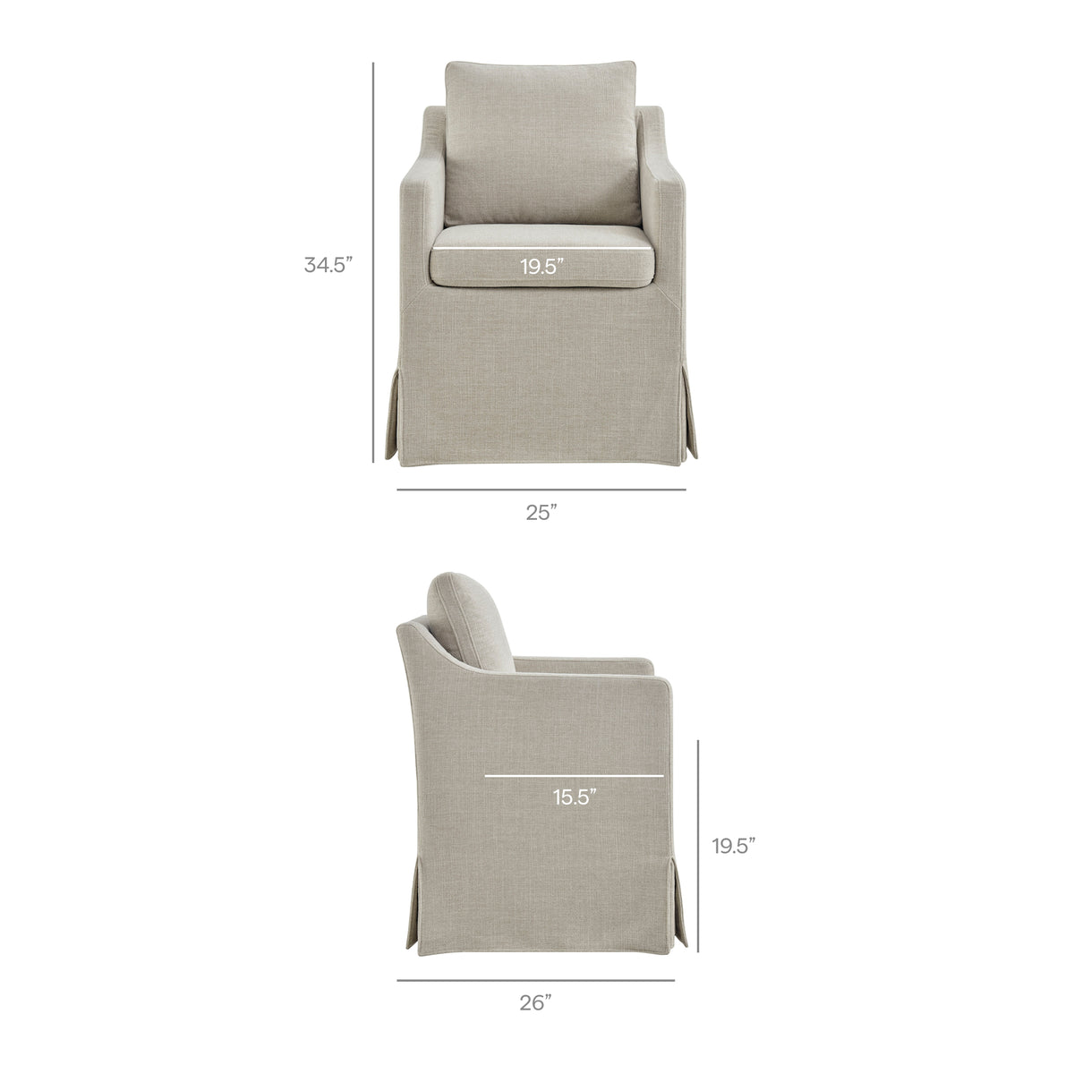 Serene Slipcovered Performance Fabric Dining Armchair - Linen