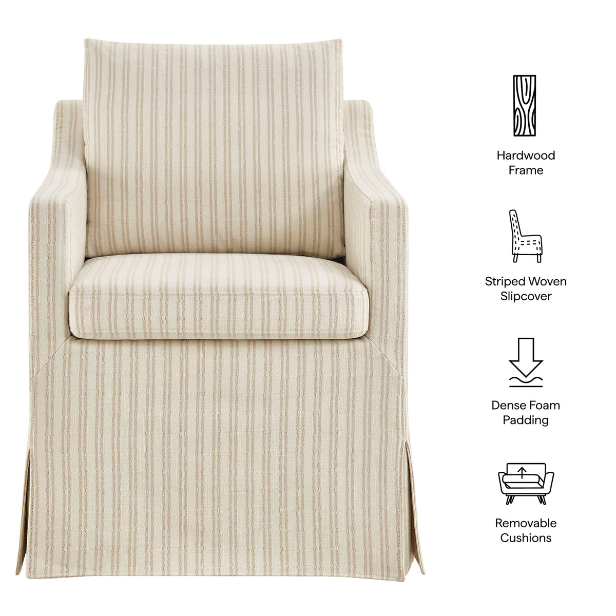 Serene Slipcovered Striped Fabric Dining Armchair - Oatmeal Stripe