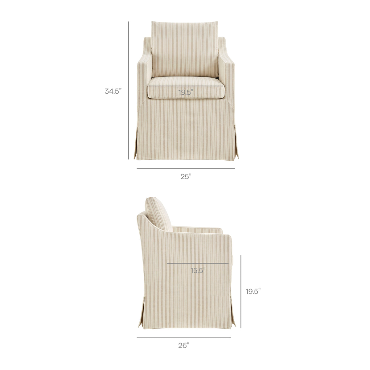 Serene Slipcovered Striped Fabric Dining Armchair - Oatmeal Stripe