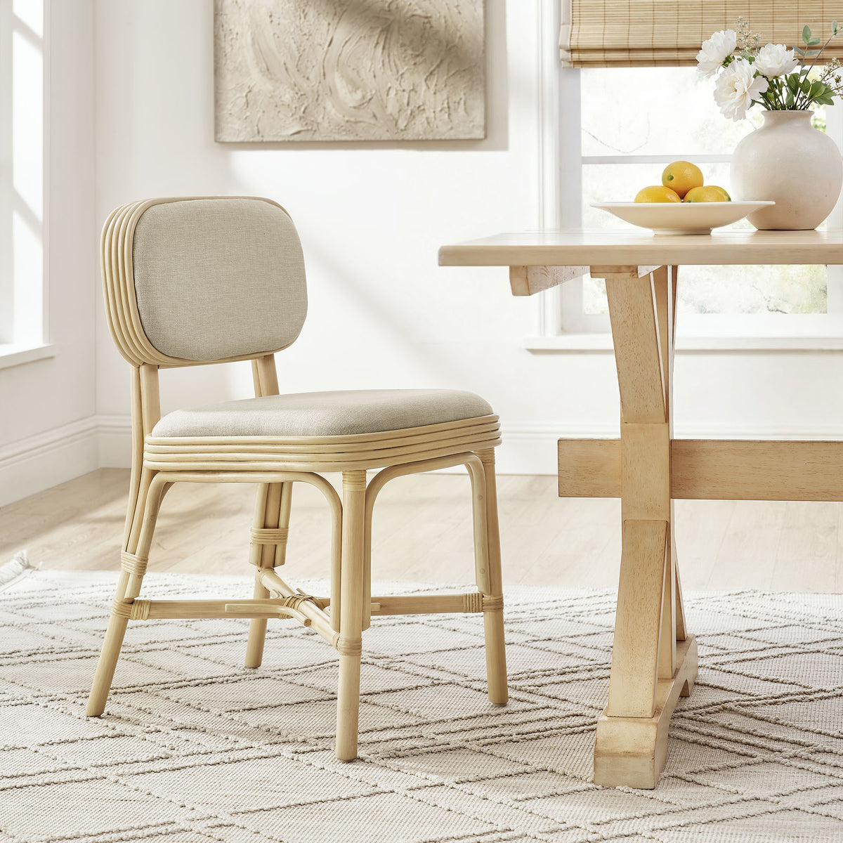 Bahari Upholstered Rattan Dining Chair - Natural Beige
