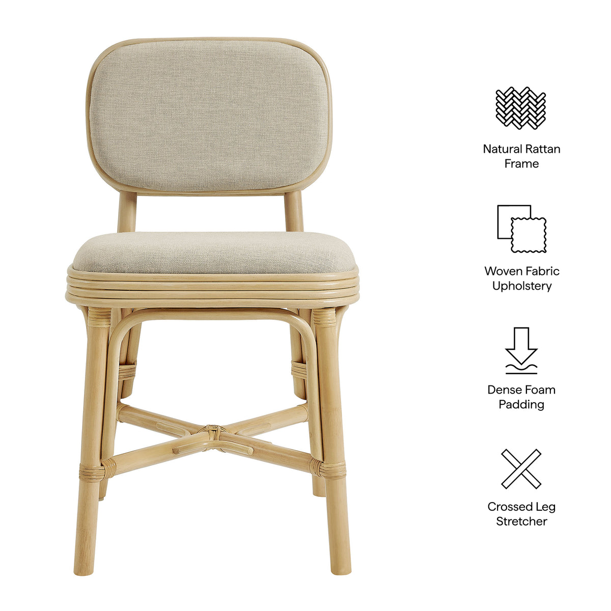 Bahari Upholstered Rattan Dining Chair - Natural Beige