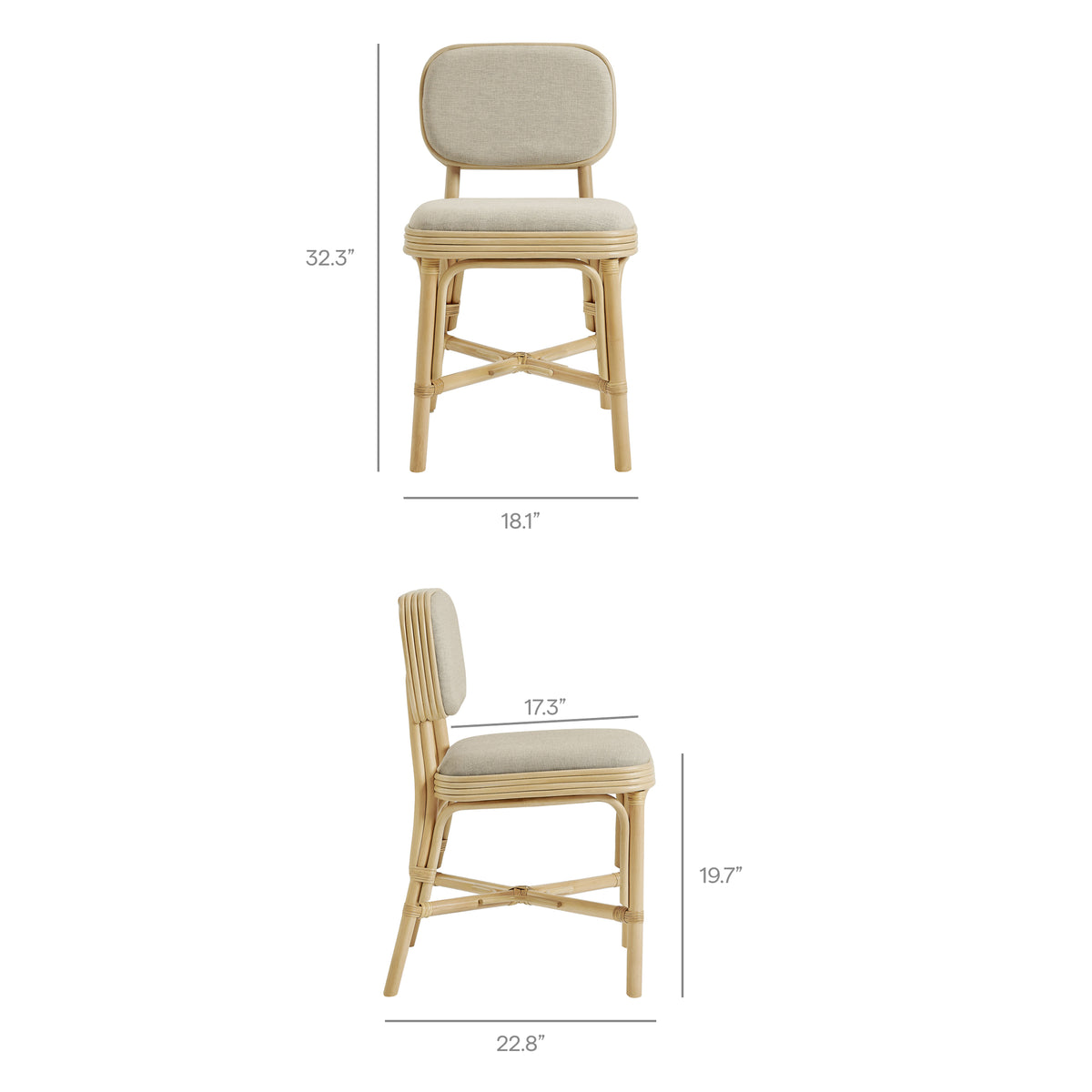 Bahari Upholstered Rattan Dining Chair - Natural Beige