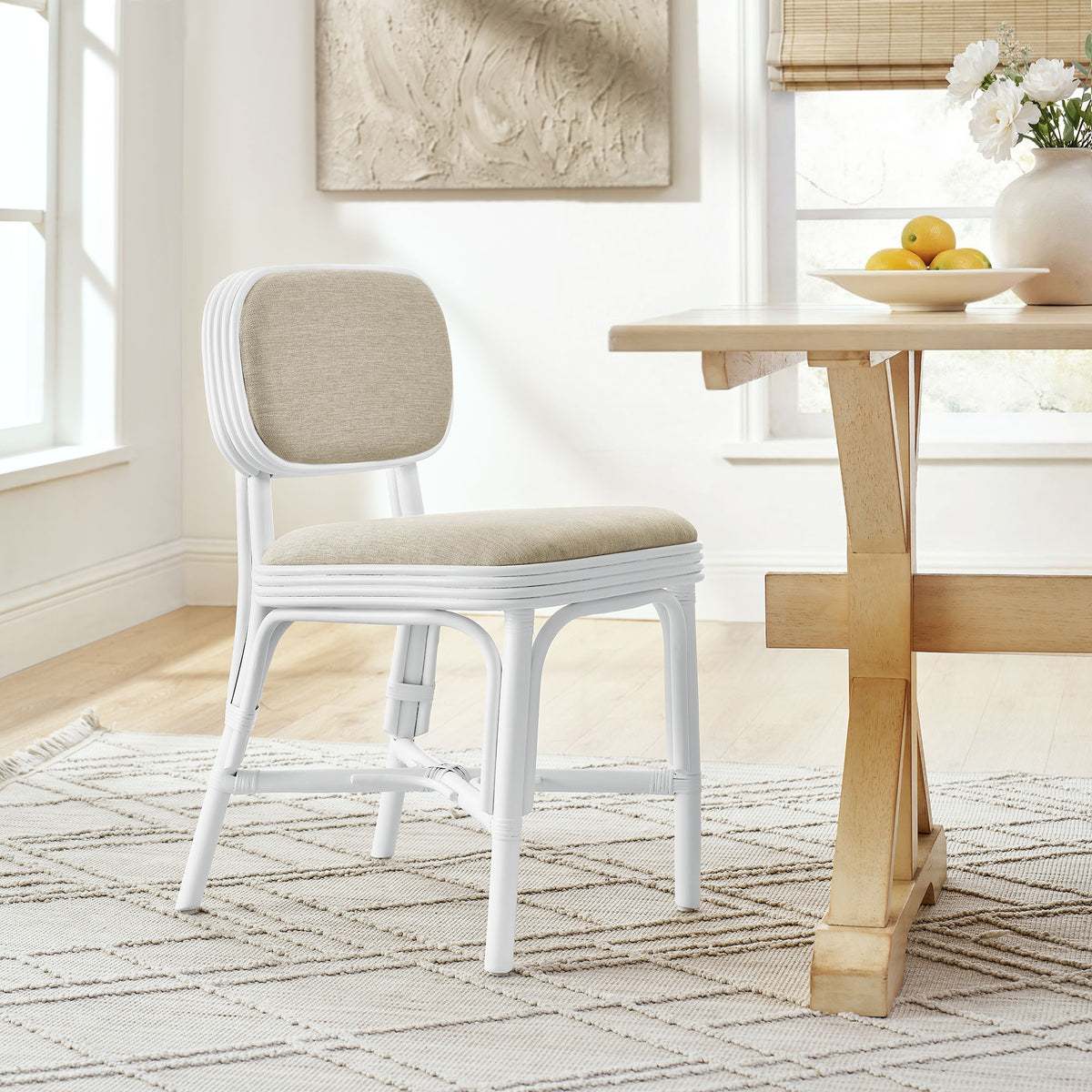 Bahari Upholstered Rattan Dining Chair - White Light Beige