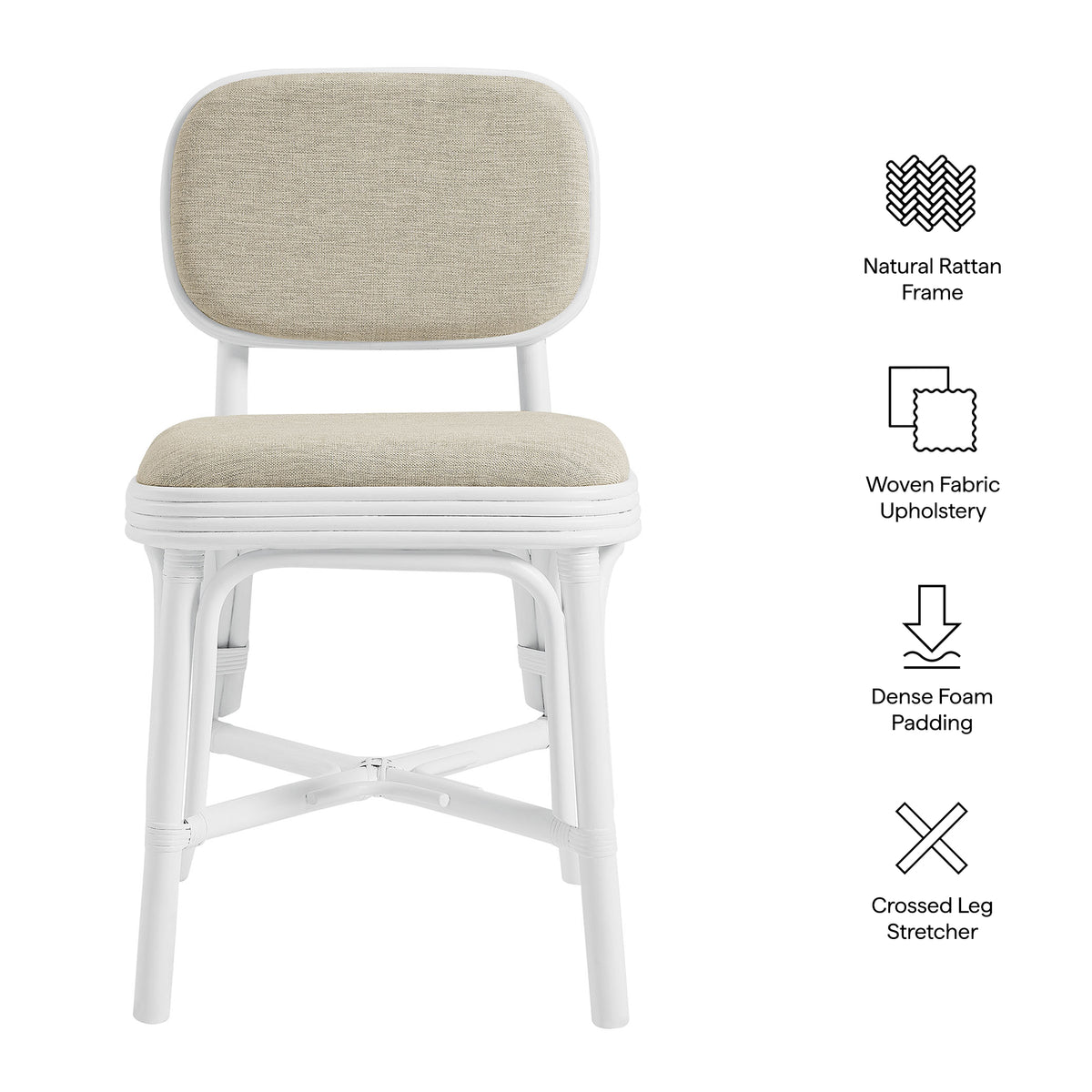 Bahari Upholstered Rattan Dining Chair - White Light Beige